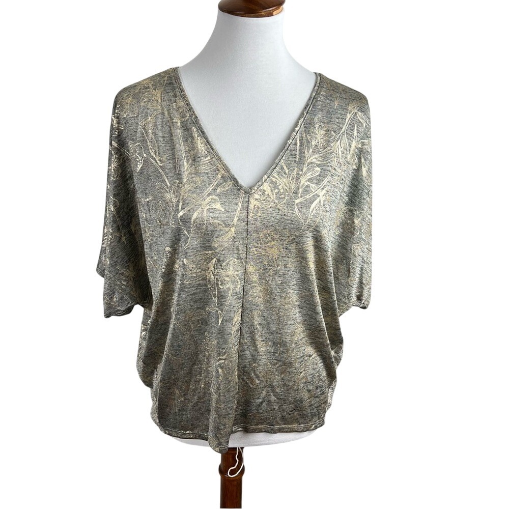 White House Black Market Metallic Dolman Sleeve V-Neck Top Size M Casual Dressy